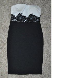 Womens Sheath Dress Love Culture Black White Large Strapless Stretch Bodycon